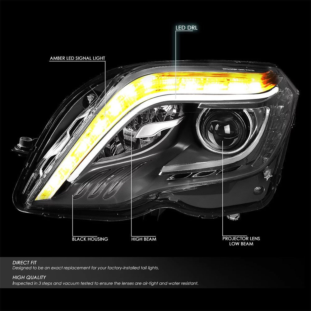 LED DRL Black Projector Headlight+Tool Kit - Image 5