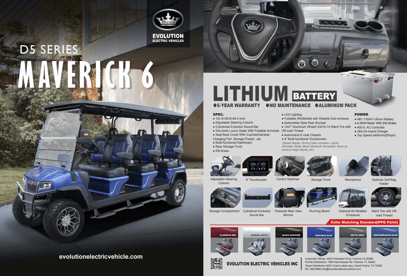 Sky Blue Evolution D5 Maverick 6 - For Sale at Woody's Golf Carts - Image 2